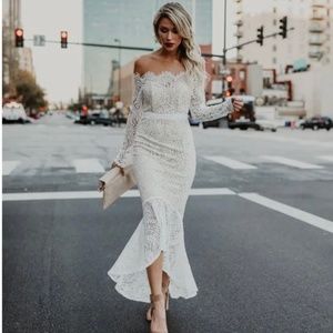 Vici white lace trumpet dress